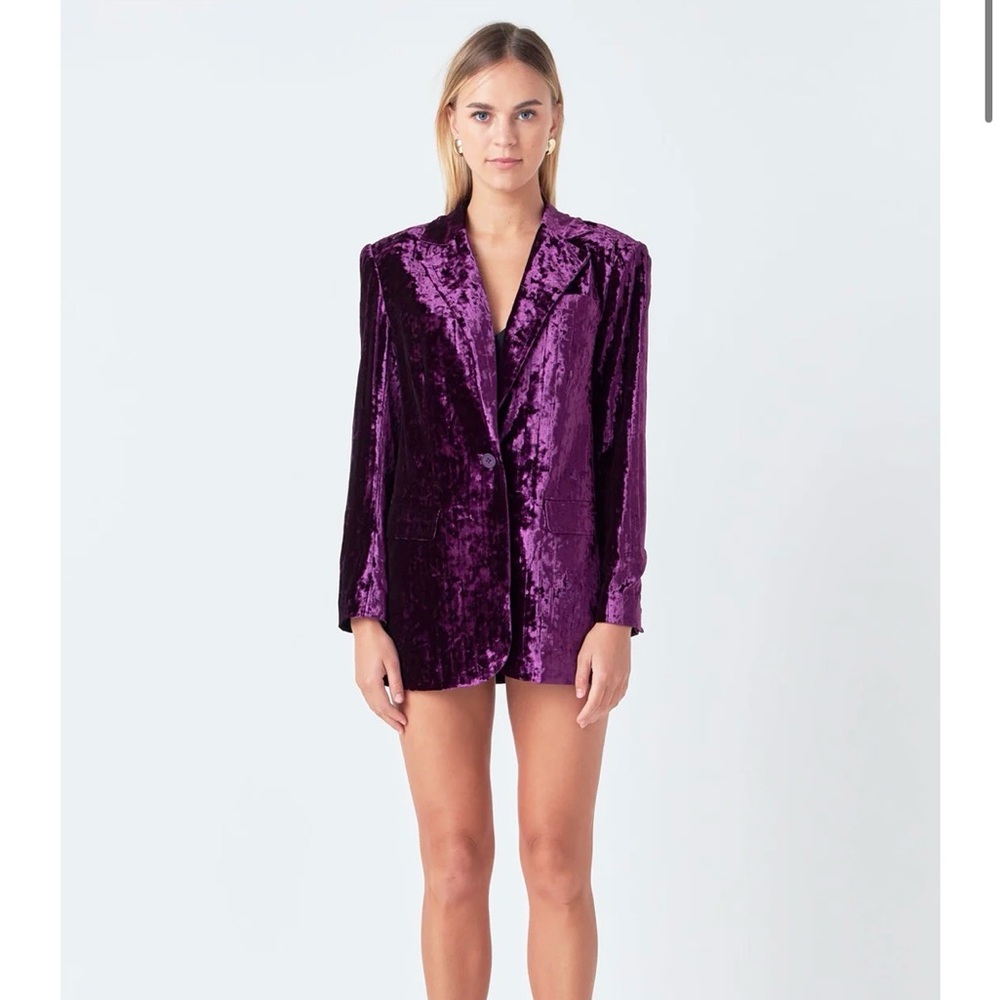 Endless Rose Deep Purple Crushed Velvet Blazer xs new